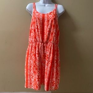 Sz Lg Neon Orange & White Dress w/ Cinched Waist